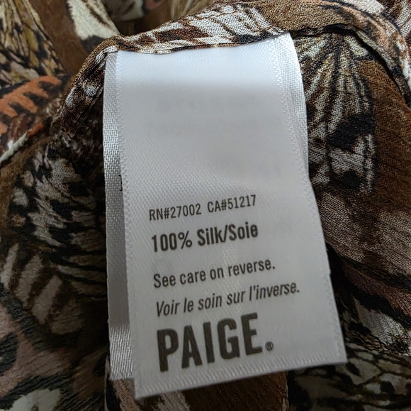 PAIGE Brown Patterned 100% Silk Blouse - Picture 4 of 4